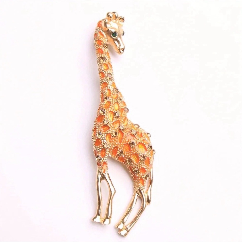 Elegant Orange Giraffe Brooch